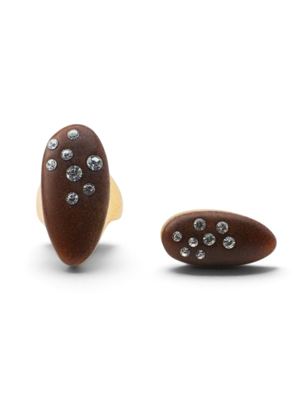 ZARA 2-Pack of Oval Rings w Wood Effect and Rhinestones